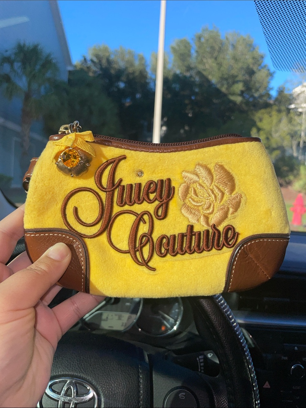 RARE Y2K Juicy Couture Canary Yellow Embellished & Embroidered Wristlet ✨
